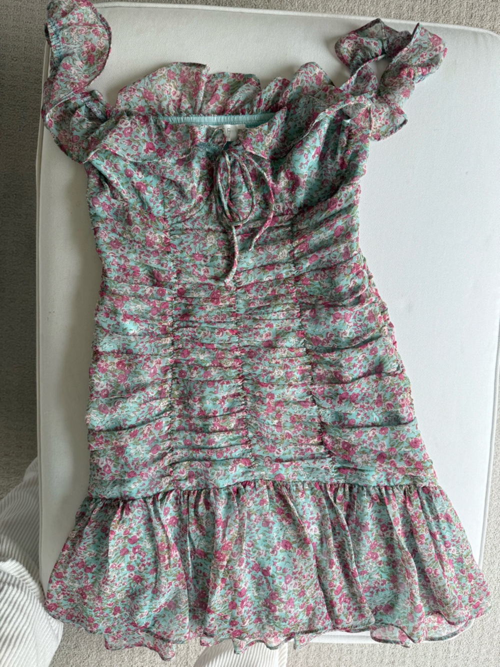Astr Floral Ruched Midi Dress in Pink & Mint - Picture 7 of 10